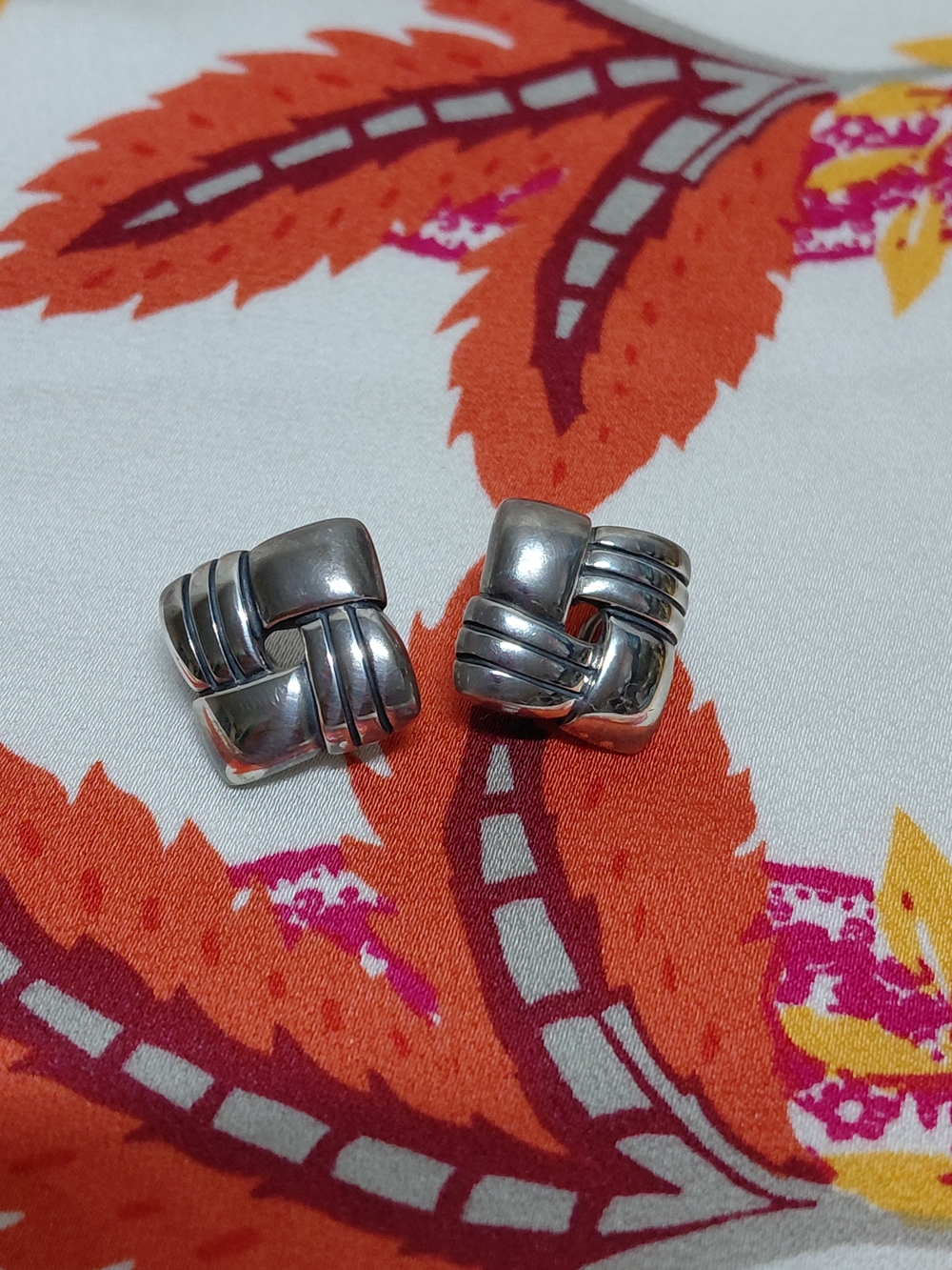 James Avery Sterlin Silver Retired Woven Square Omega Back Earrings
